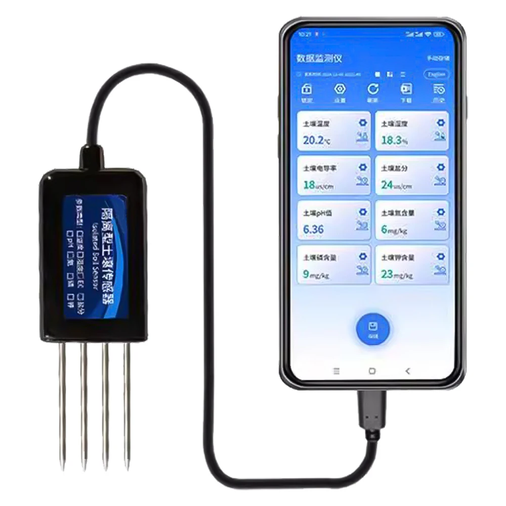 

Детектор температуры и влажности почвы, соль NPK PH EC, датчик почвы, интерфейс Type-C, бесплатное английское приложение для телефона Android