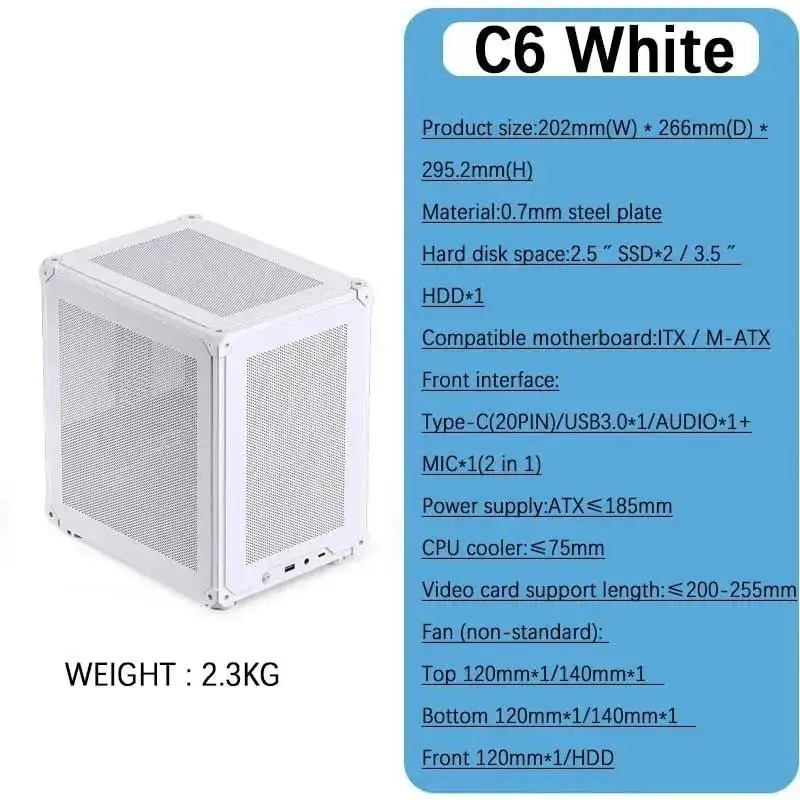 New! C6/C6-ITX Portable desktop Mini Mesh case supports tower cooler 170mm ATX PSU ITX/MINI-DTX motherboard Comes with handle