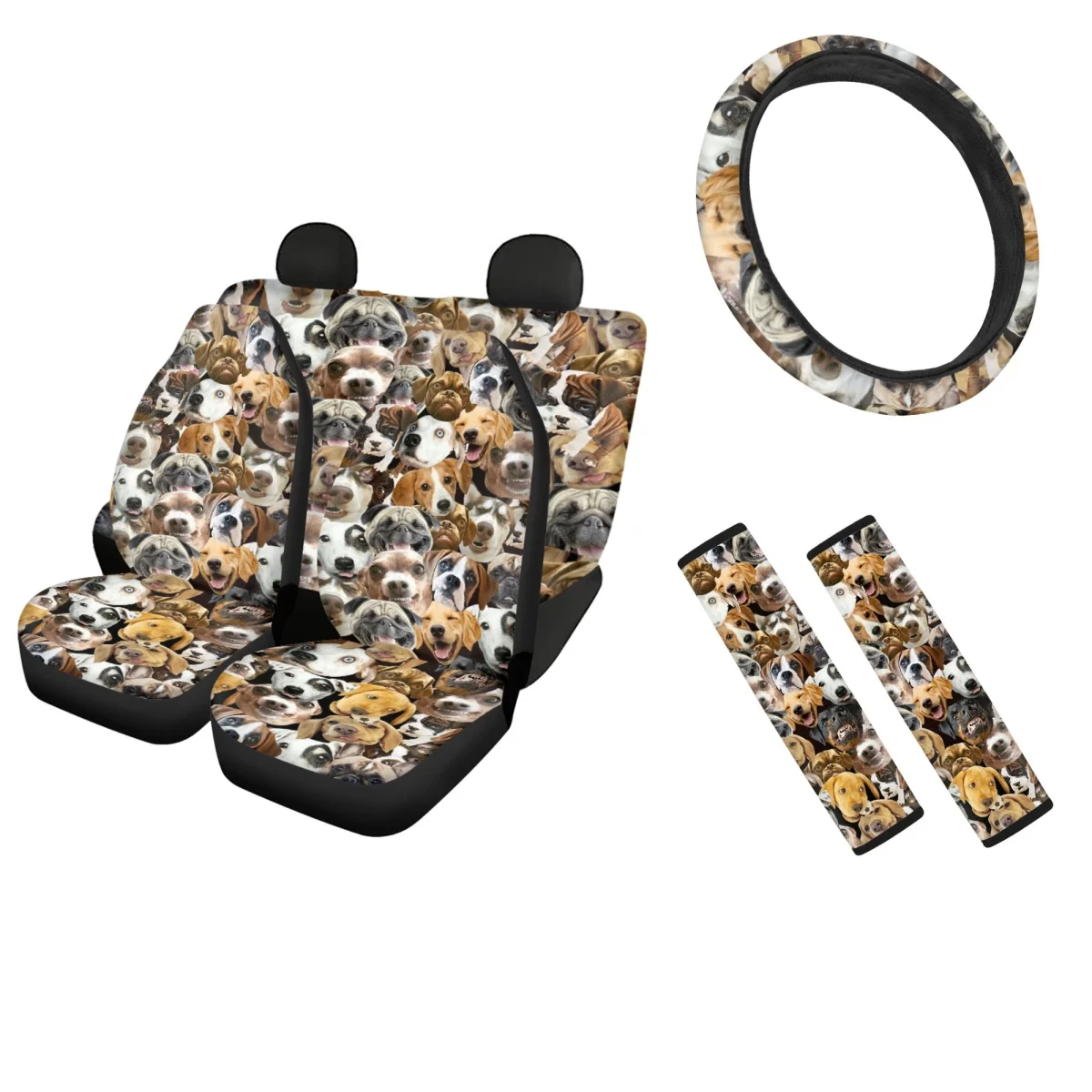 

Car Front/Back Seat Cover Pet Dog Design Seatbelt Shoulder Strap Slip-Resistant Sweat Absorption Comfort Steering Wheel Cover