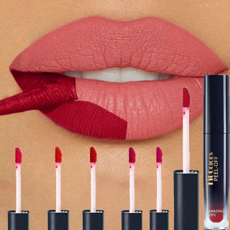 Brillo de labios despegable, 6 colores, mate, tinte labial rosa Natural, lápiz labial regordete, maquillaje resistente al agua, tinte de labios de larga duración, brillo de labios