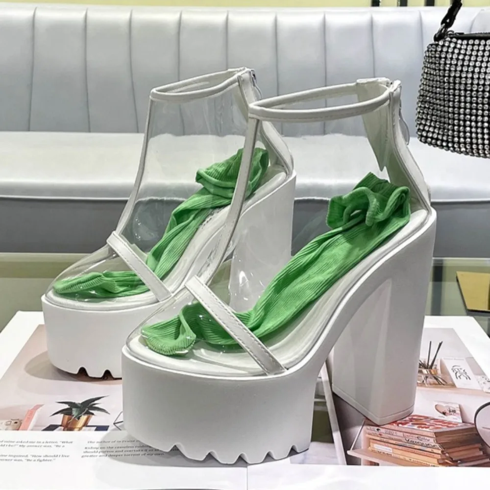 

High Heels for Woman Bar Nightclub Stage Performance Transparent High Heel 14cm Platform Women's Shoes Thick Heel Short Boots