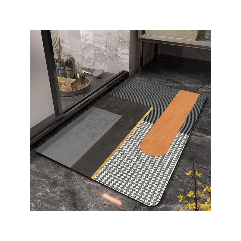 

Modern Geometric Line Diatomite Bath Mat Super Absorbent Quick-Dry Non-slip Stain-Resistant for Bathroom Floor