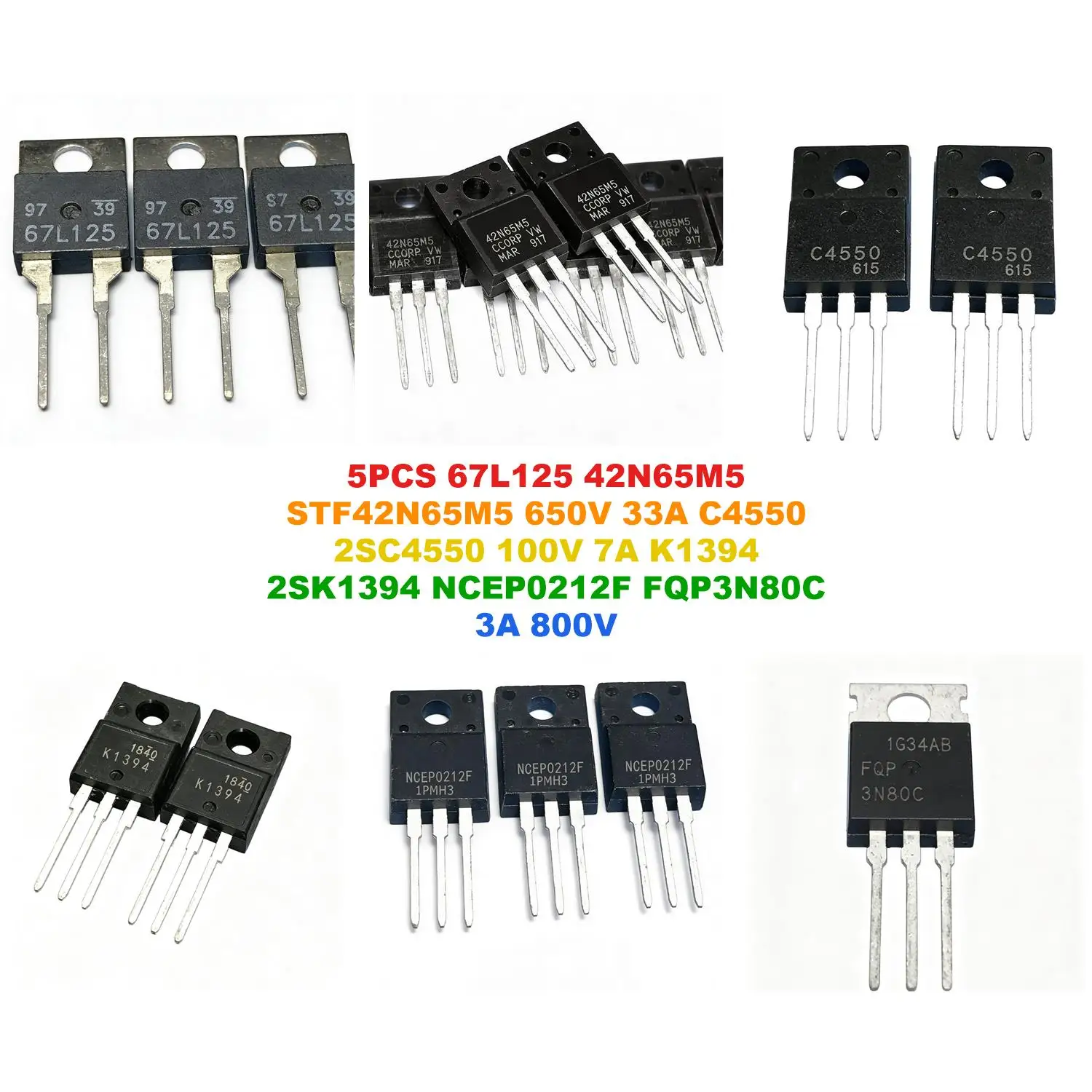 67L125 42N65M5 STF42N65M5 650V 33A C4550 2SC4550 100V 7A K1394 2SK1394 NCEP0212F FQP3N80C 3A 800V