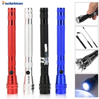 Telescopic Antenna Pen Clamp Flashlight 3LED Magnetic Pickup Tool Flexible Extensible Led Flashlights For Picking Up Metal Parts