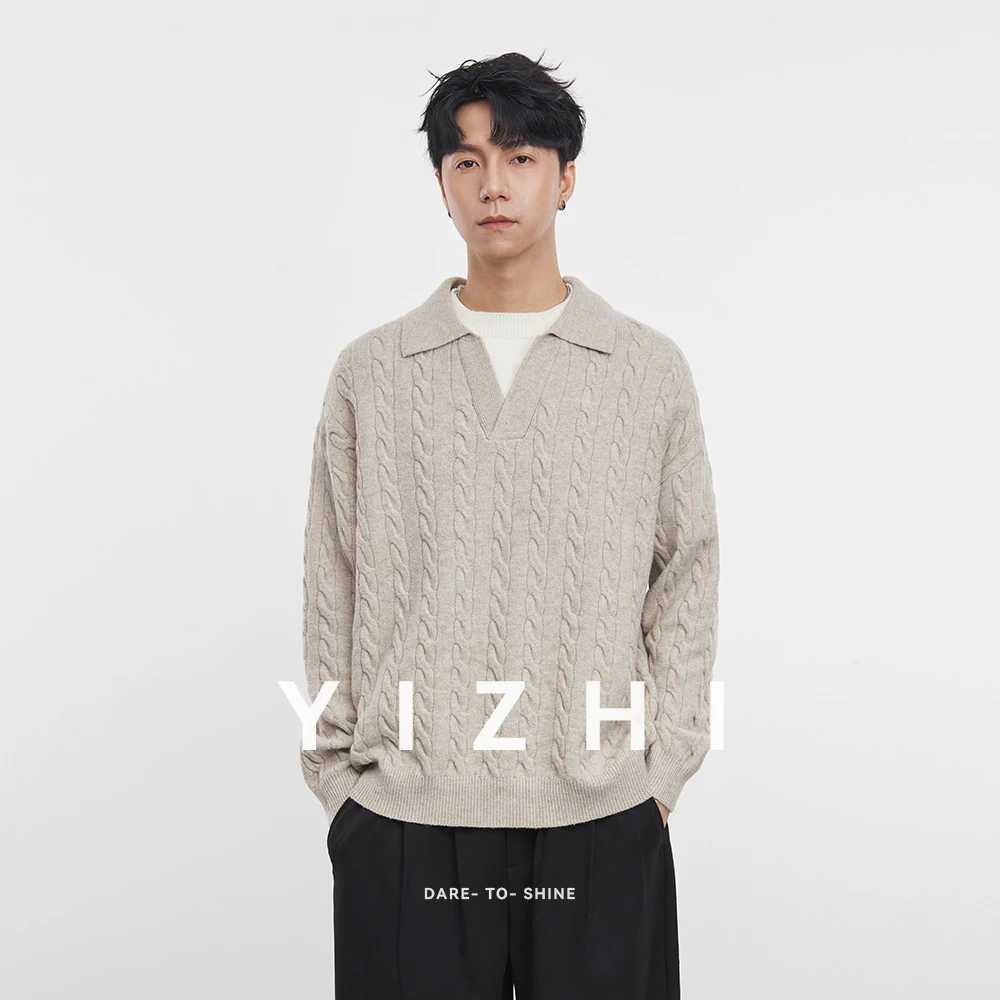 Men's Korean Fake Two-piece Lapel Sweater 2025 Autumn New Loose Solid Color Long Sleeve Top Men's Pullover