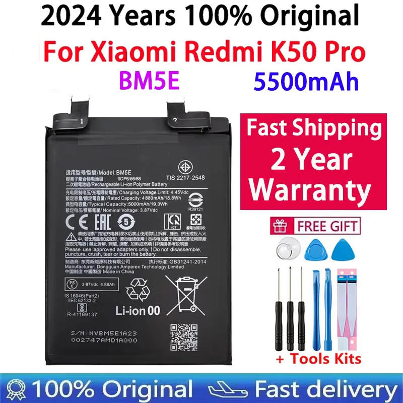 BM5E 5500mAh Battery For Xiaomi Redmi K50 Pro and K50Pro, Phone Replacement Batteries, Fast Ship, 100% Original, High Quality