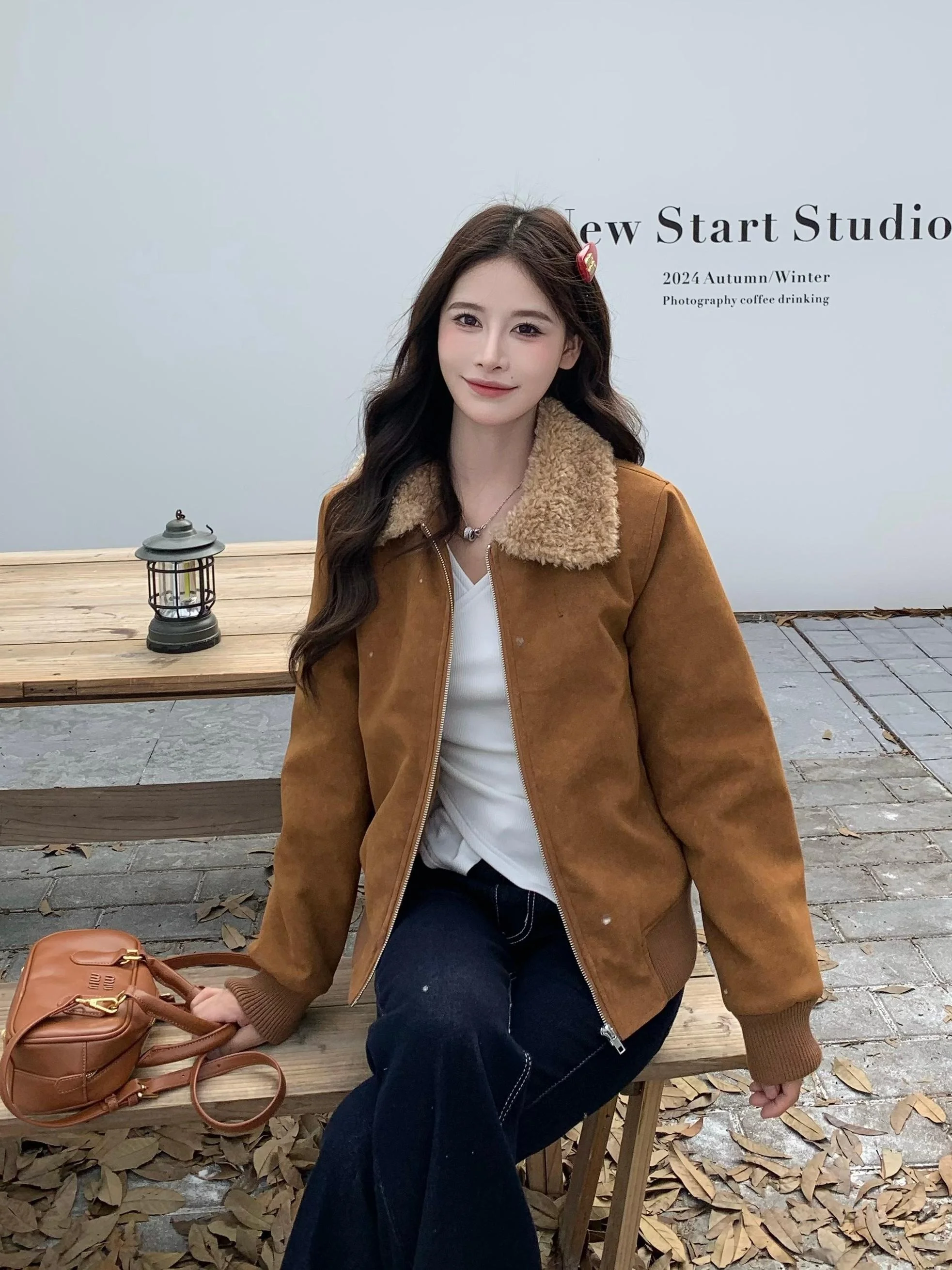 

Ele Long Sve Cotton Jaet Women's Faionable Quilted Coat with Fur Collar Commute Sle ort Outerwear Coat