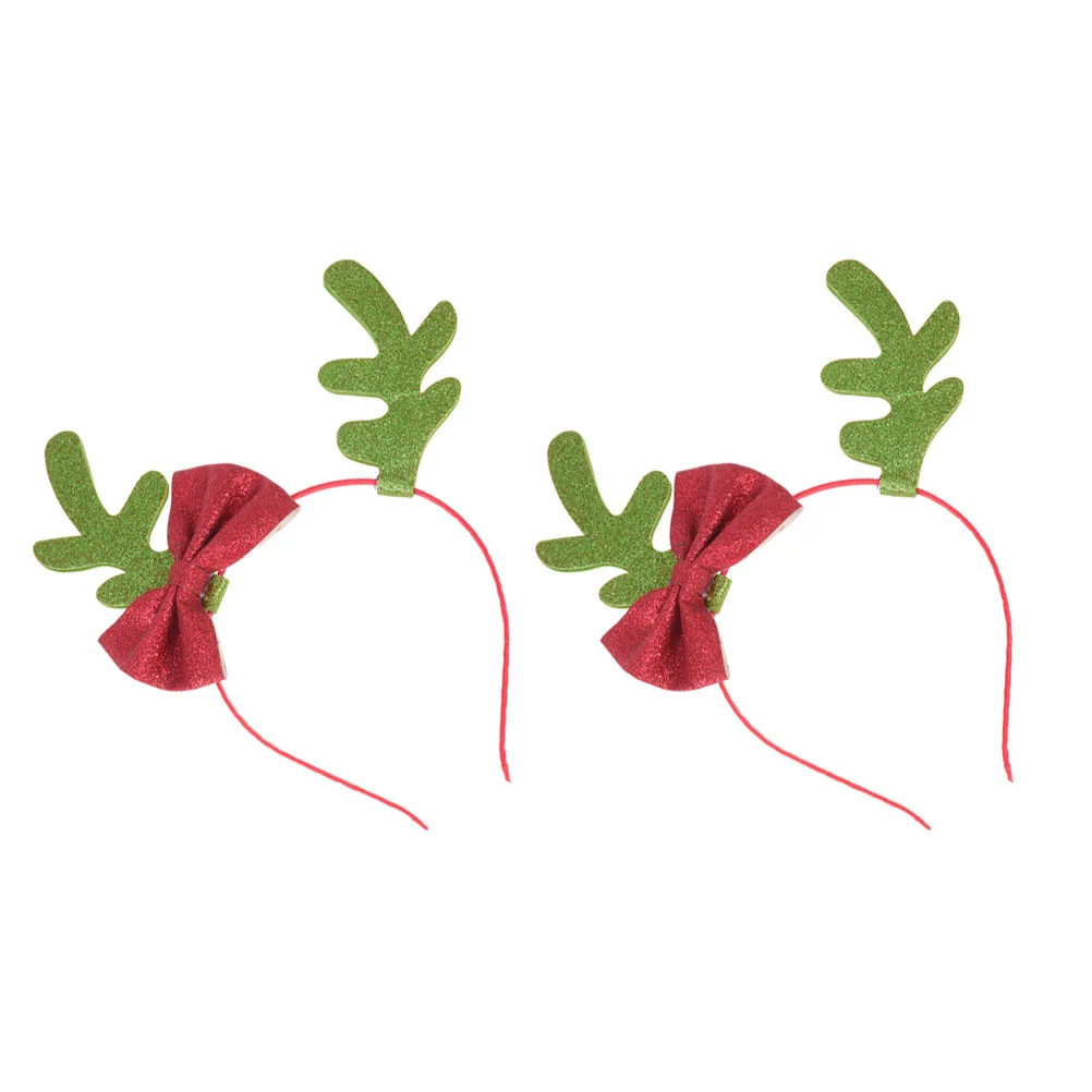 

2pcs Christmas Flocking Antler Headband For Kids Glitter Bowknot Hair Hoop Lightweight Party Carnival Easter New Year Eve