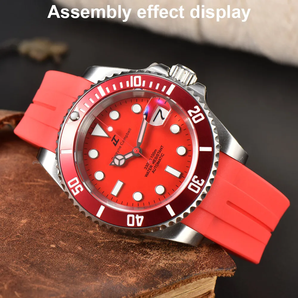 40,5 mm Rot Grün Blau SUB Saphirglas Metallgehäuse Passend für NH35/36/38 Uhrwerk Uhrenteile Zubehör Uhrenbox Gummiarmband – Detail 10