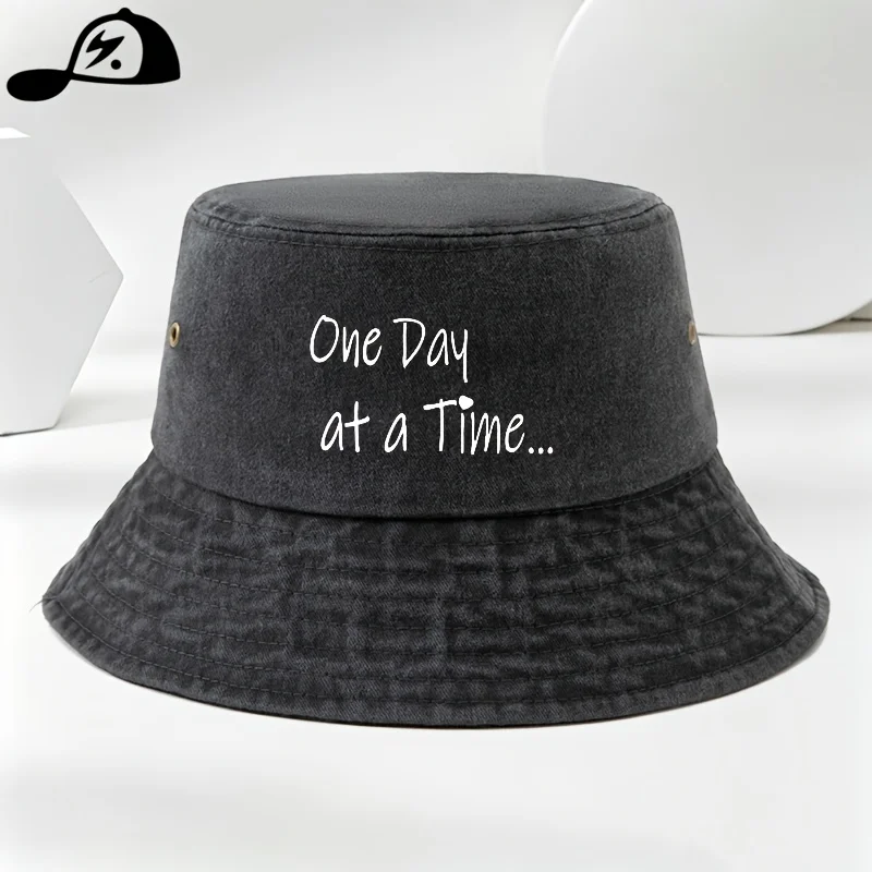 A Foldable Letter-print Washed Bucket Hat, a Stylish and Versatile Vintage Bucket Hat Available in Multiple Colors, Suitable for