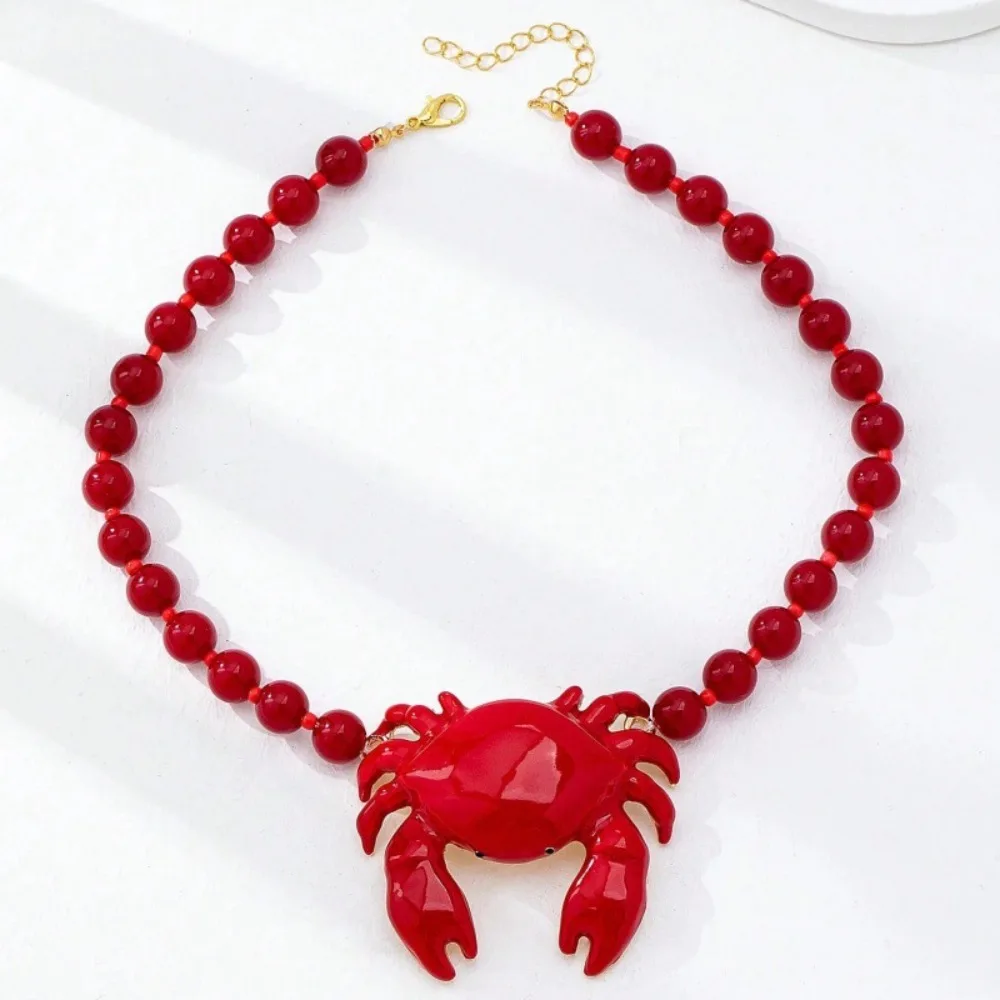 Boho Style Crab Pendant Necklace Childishness Design Handmade Beaded Necklace Ocean Theme Layered Multi-Layer Necklace