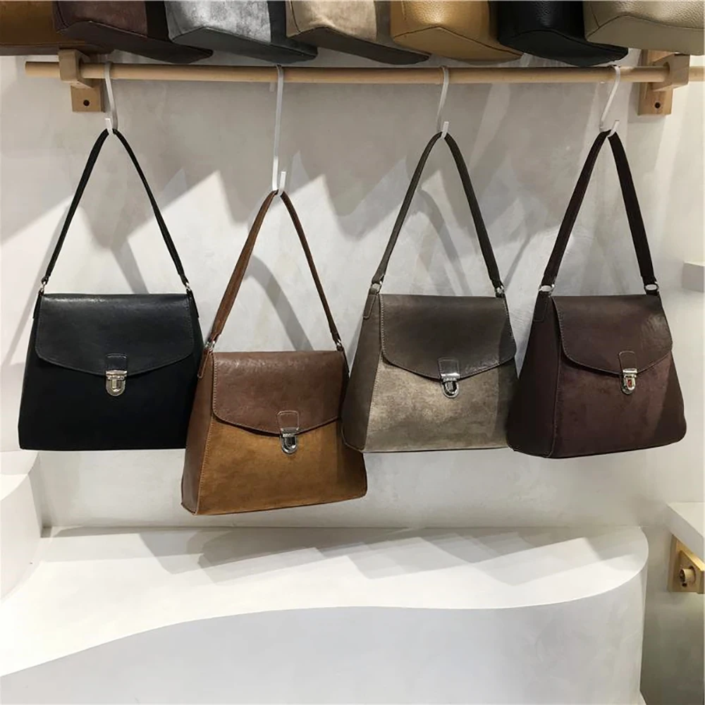 

Замшевая лоскутная композитная сумка для женщин, осенне-зимняя винтажная сумка контрастного цвета с пряжкой на одно плечо, сумки через плечо для поездок на работу