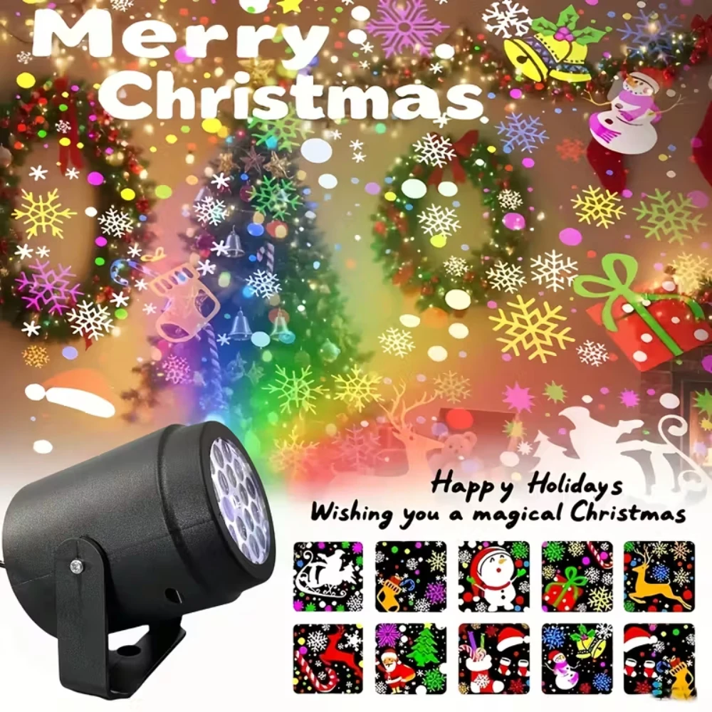 Proyector LED USB de Navidad, luces navideñas, lámpara de noche de proyección navideña, foco de copo de nieve de Papá Noel para decoración de fiesta de año nuevo