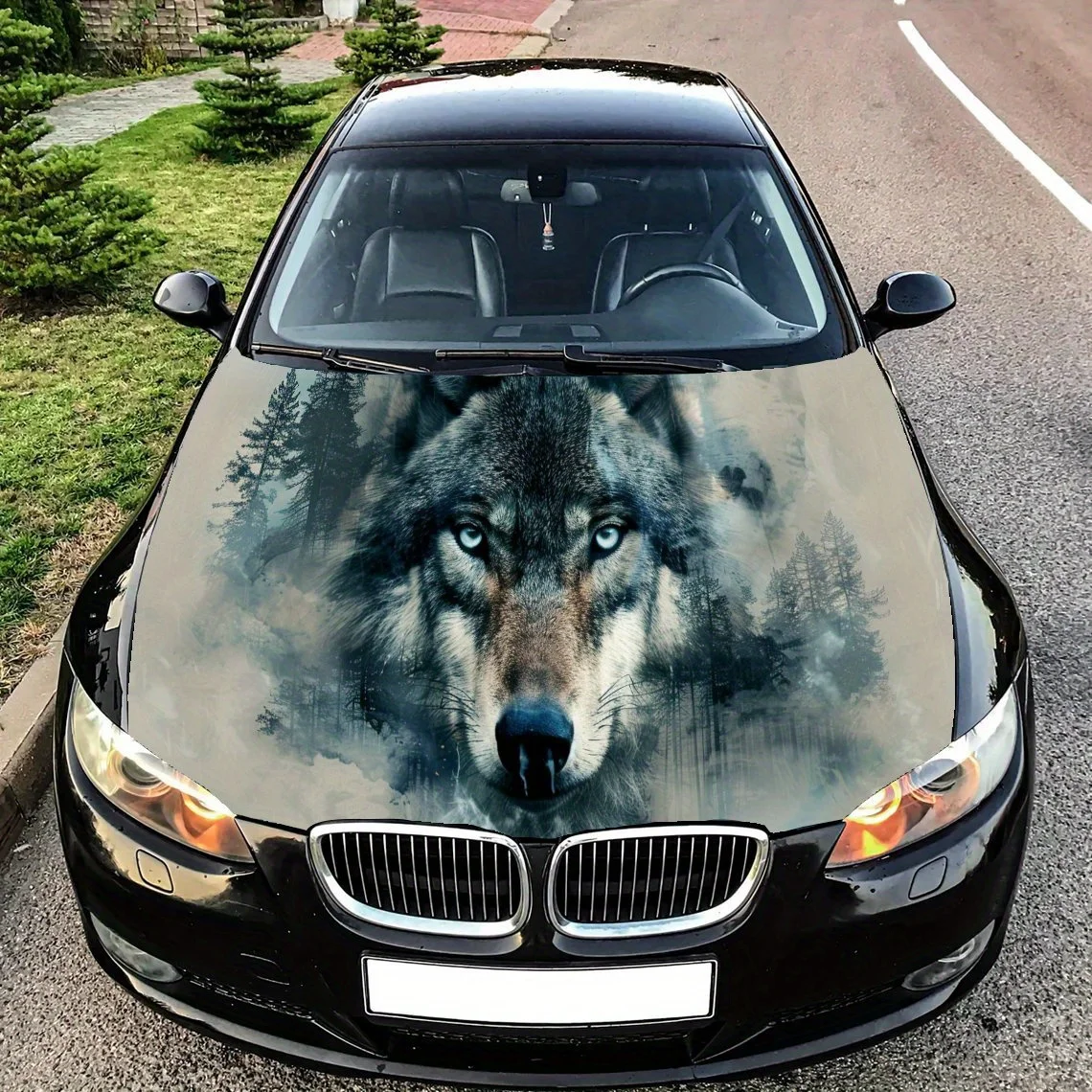 

Волк Тень в туманном лесу, обертка на капот автомобиля, цветная виниловая наклейка, графический капот грузовика, автоаксессуары, декор, защитная наклейка, подарок