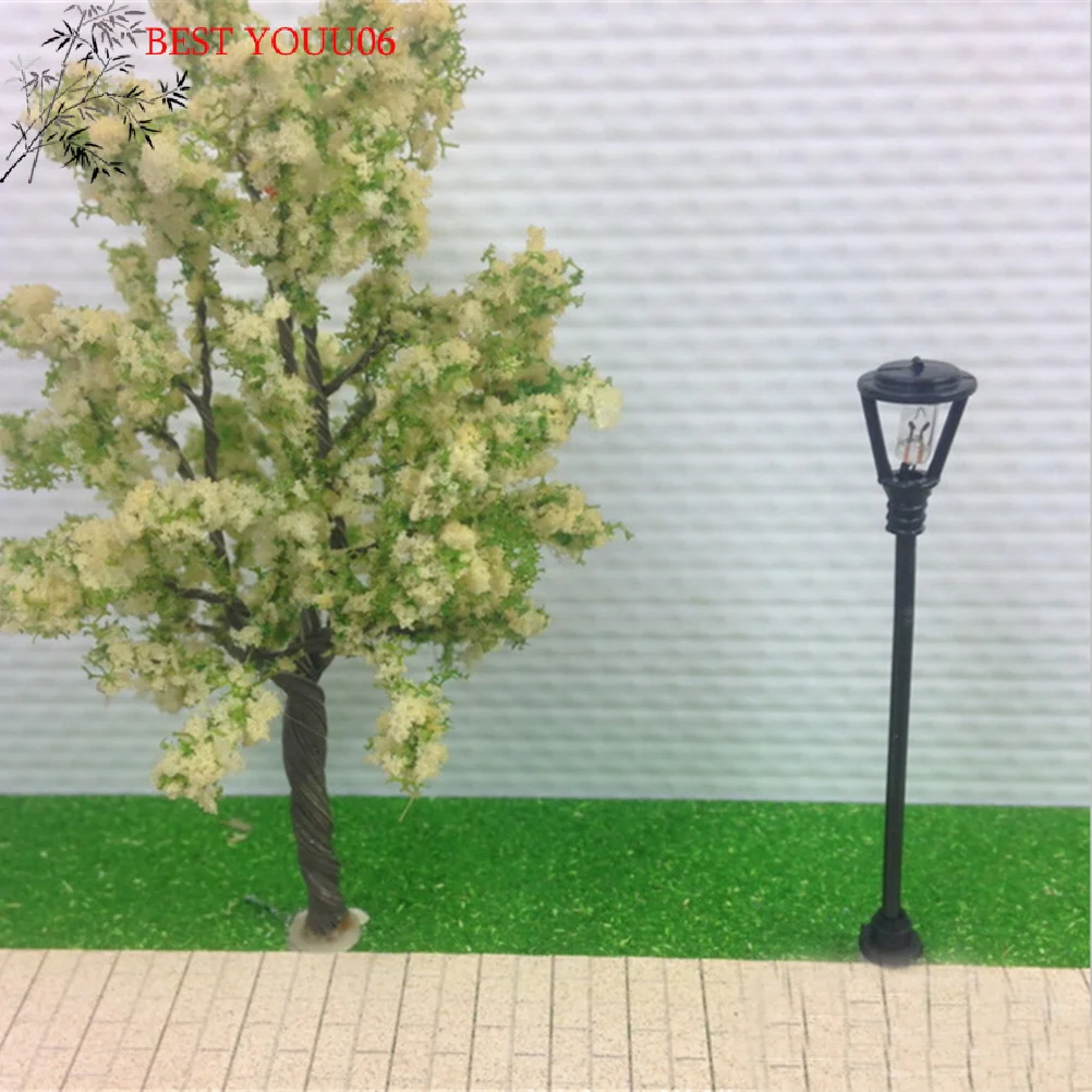(YOUU06)10pcs Model Garden Lamp Miniature Scale 1:100 Black Model Layout Single Head Light Lamppost Landscape Light Decoration