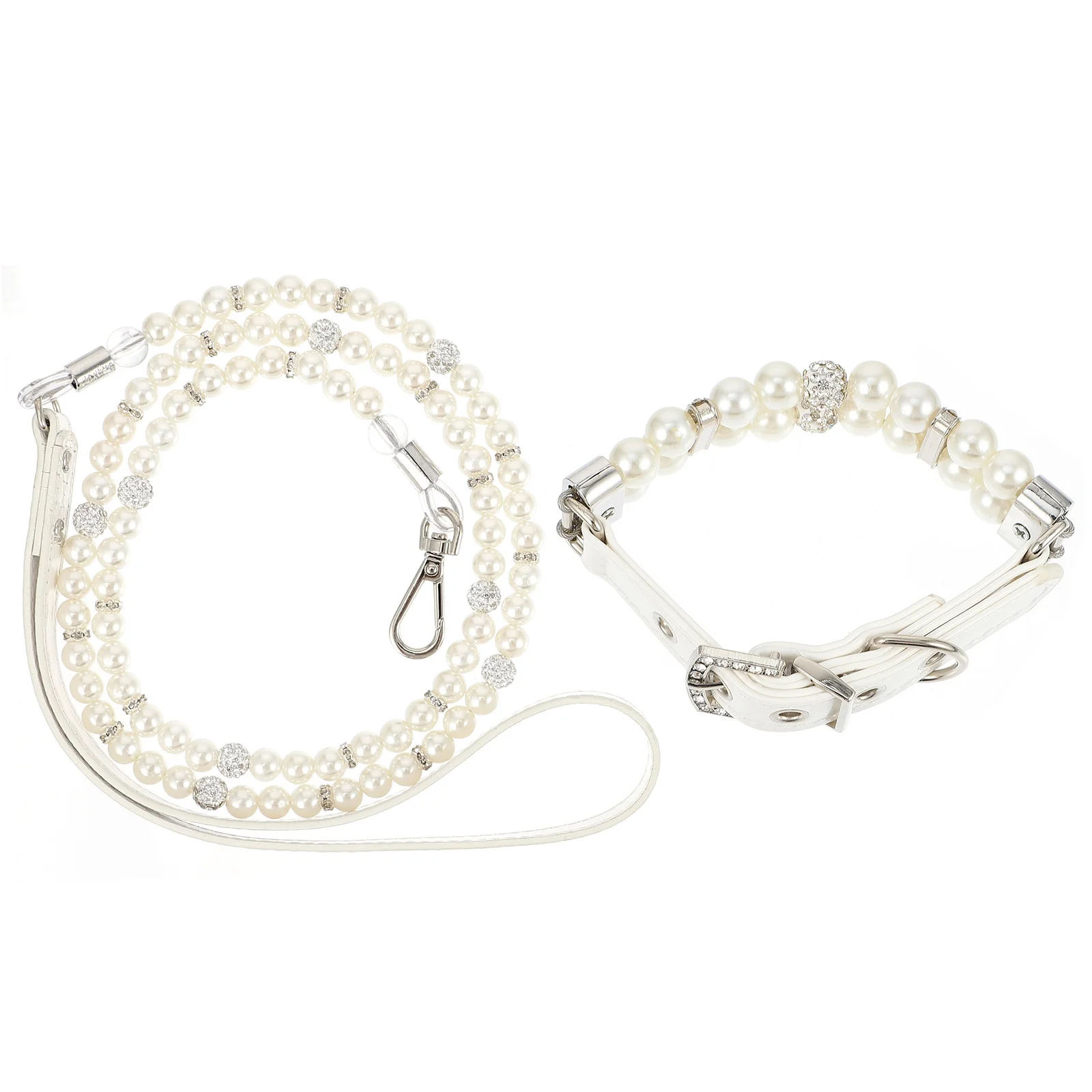 

2Pcs Pet Dog Collar and Leash Set Adjustable Pearl Decorated Dog Neckwear for Daily Wear Outdoor Walking Training Puppy Safety