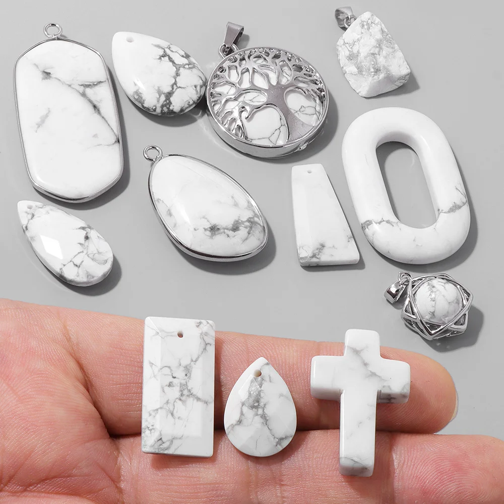 Natural Howlite Waterdrop Stone Charms Cross Rectangle White Turquoises Pendant For Jewelry Making Neckalce DIY Handmade