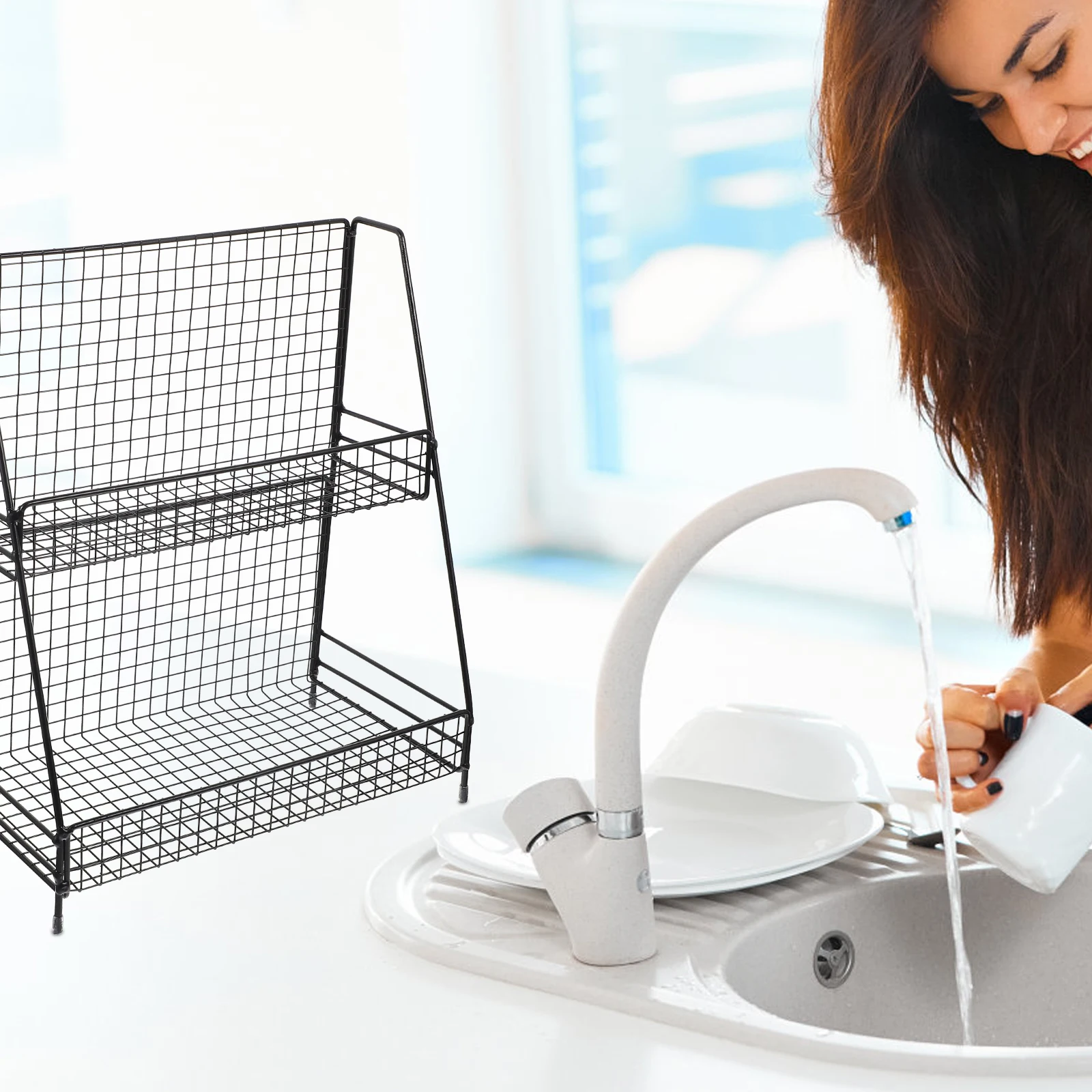 

Water Bottle Holder Double layers Cup ganizer Desktop Rack Iron Material Storage Kitchen Accessories Glass Coffee St