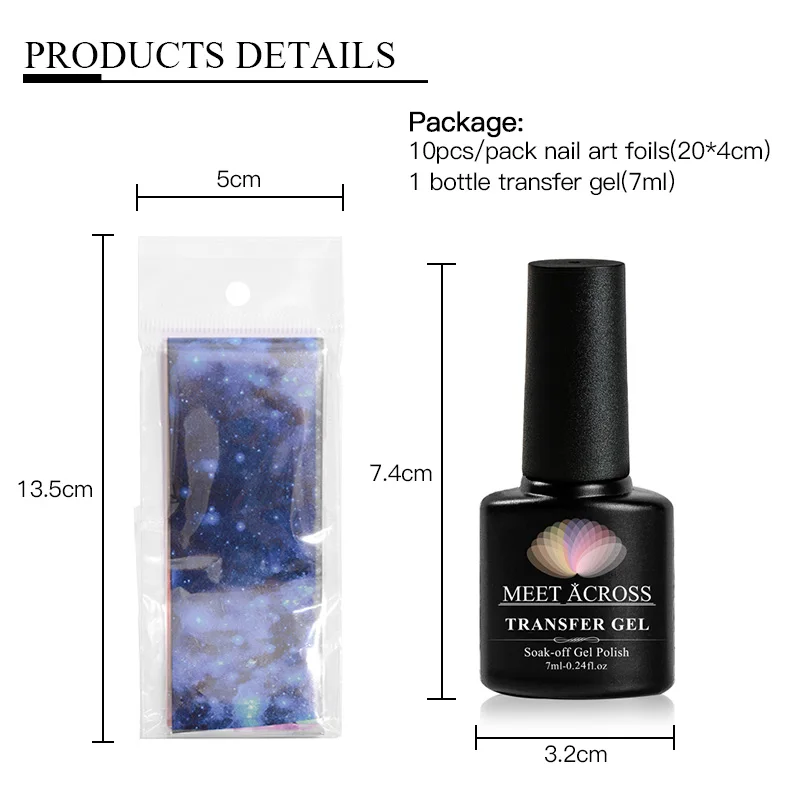 MEET ACROSS 7ml Nail Art Transfer Foil Gel Nail Polish Set Starry Sky Paper Adhesive Gel Lacquer Tools For Manicure Decoration