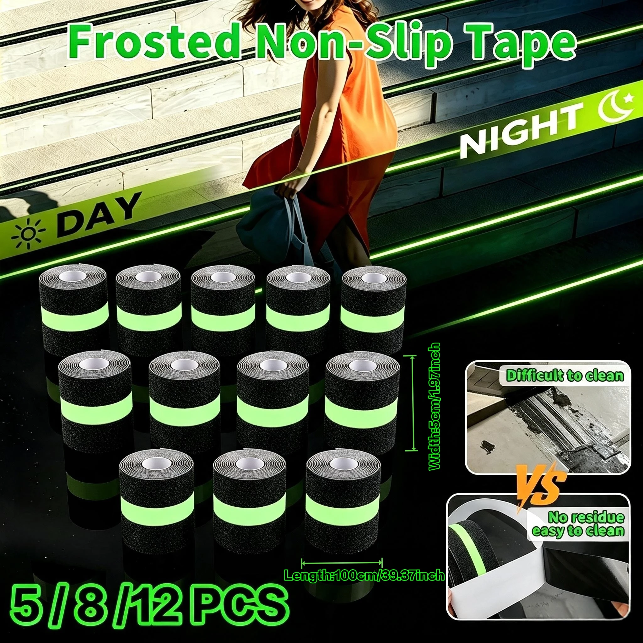 Anti Slip Traction Tape Glow in Dark Green Stripe Non Slip Traction Tape Friction Abrasive Adhesive For Stair Indoor Outdoor