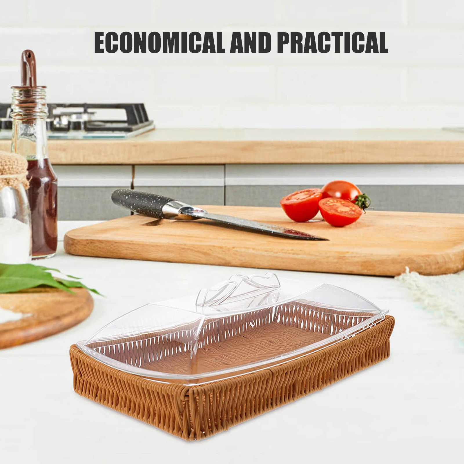 

Snack Storage Box Rattan Basket Acrylic Cover Woven ganizer Kitchen Accessories Fruit Vegetable Container