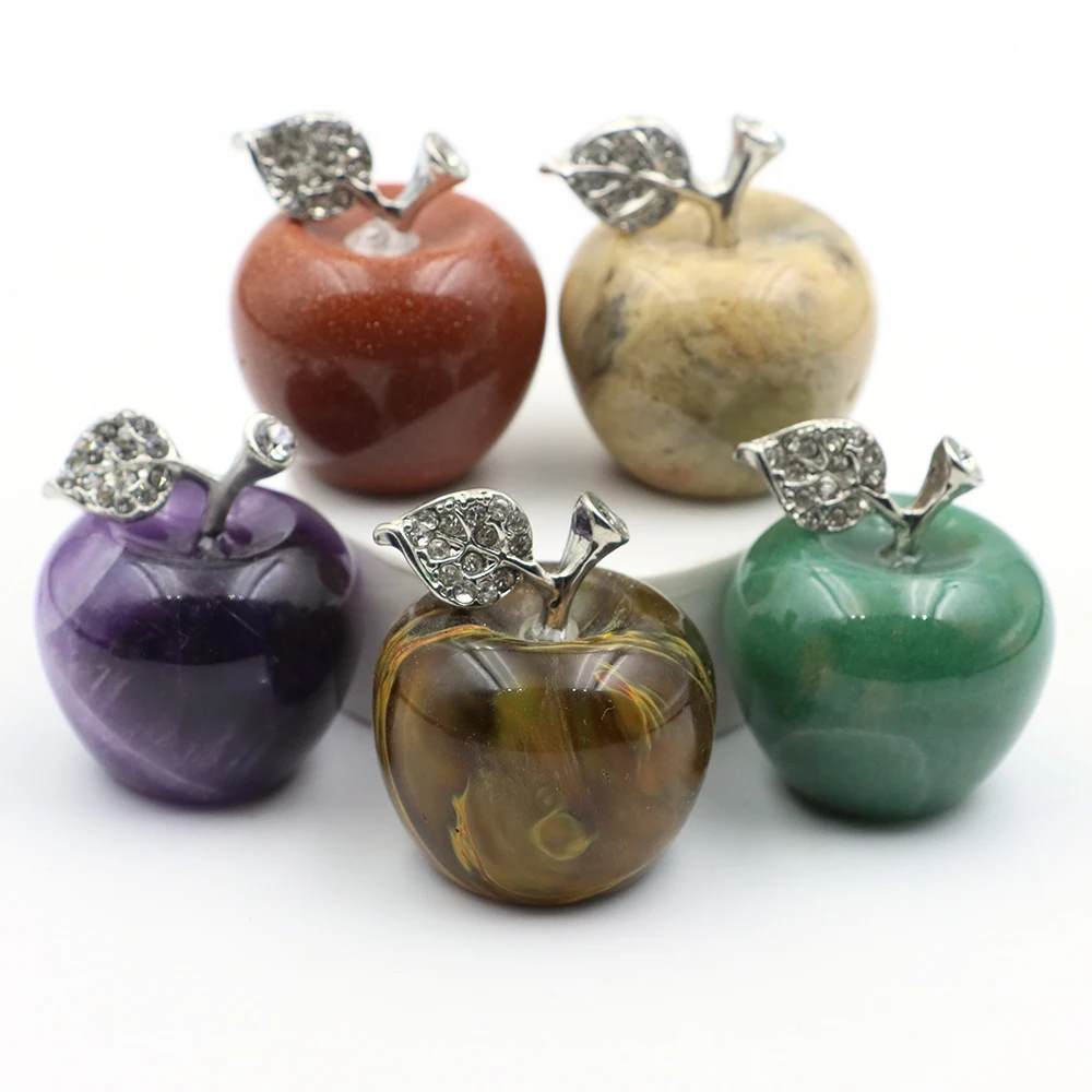  30mm Apple Statue Ornament Natural Stone Home Decoration Healing Crystal Quartz Carved Amethyst Figurine Christma Souvenir Gif