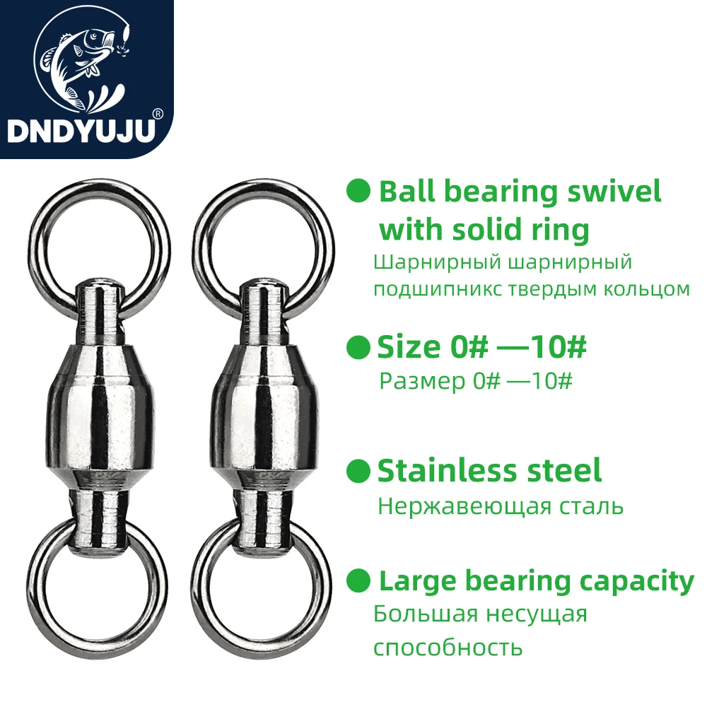 DNDYUJU 10pcs Stainless Steel Fishing Heavy Duty Ball Bearing Swivel With Solid Ring Connector Fishhook Tackle Accessories Tool