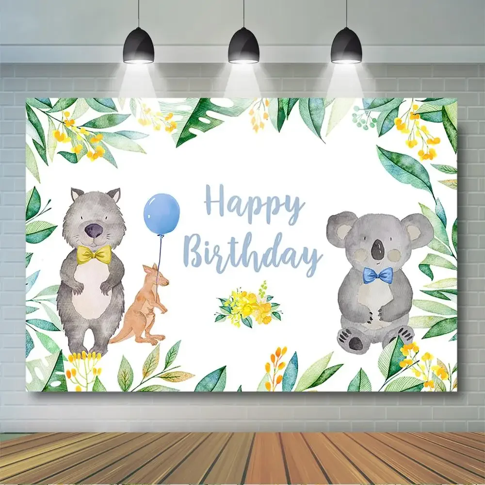خلفية سفاري لأعياد الميلاد على شكل كوالا لتزيين حفلات الأطفال على شكل حيوانات الغابات
