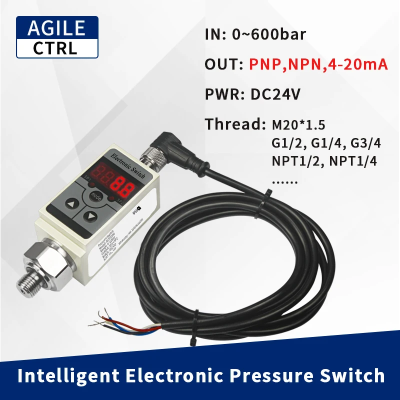 NPN PNP 4-20mA Adjustable Pressure Switch Controller Hydraulic Water Pump Inline Digital Electronic Smart Pressure Switch