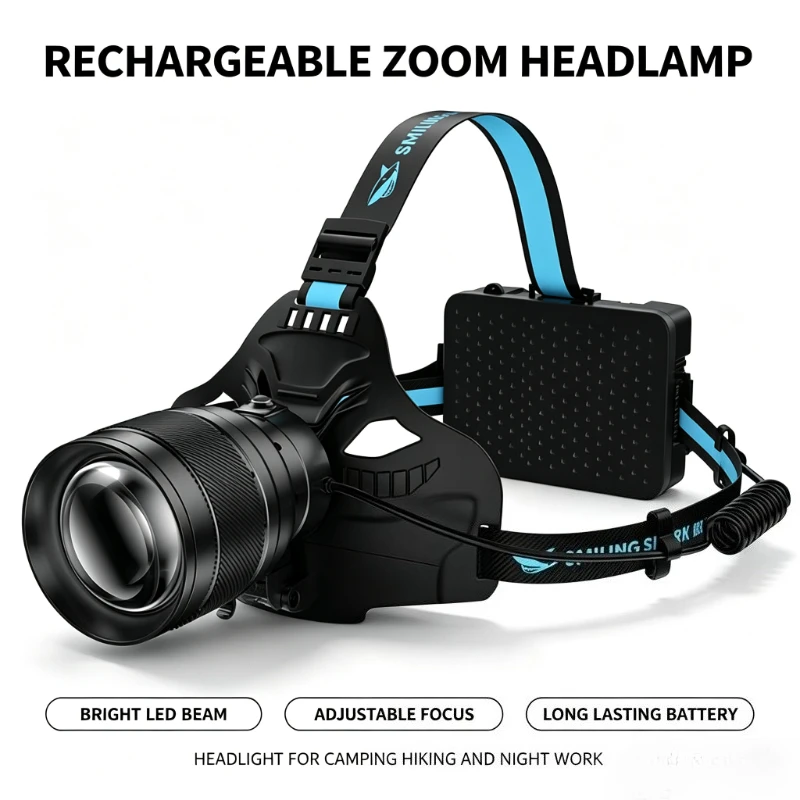 Smiling Shark High Power Strong Light Headlamp Outdoor Hiking Construction Site Construction Focusing Waterproof Headlamp