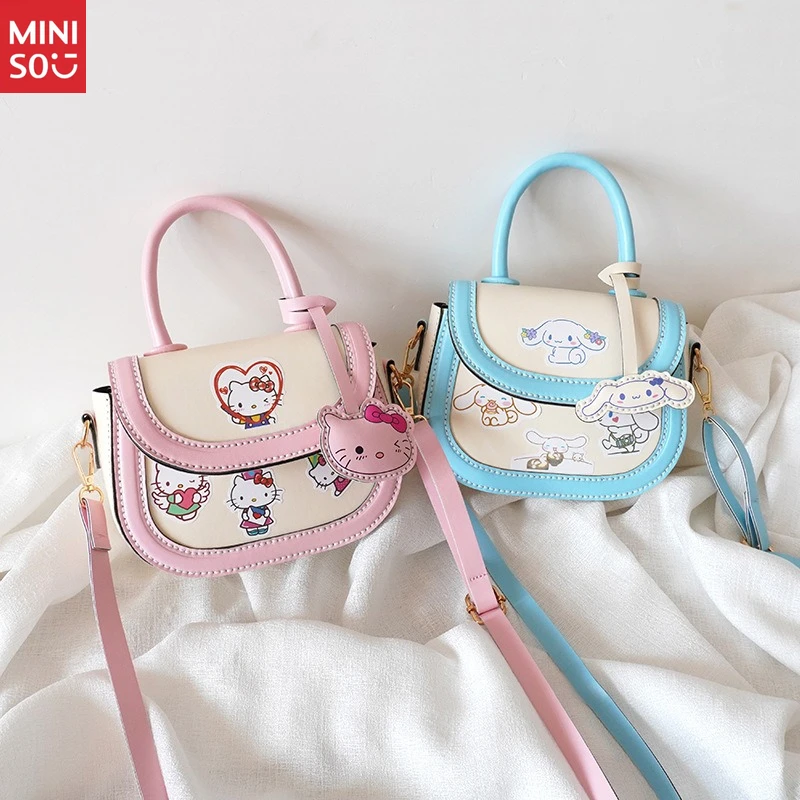 Kit DIY Tas Selempang Hello Kitty Miniso, Set Kerajinan Rajut Tangan dengan Cinnamoroll