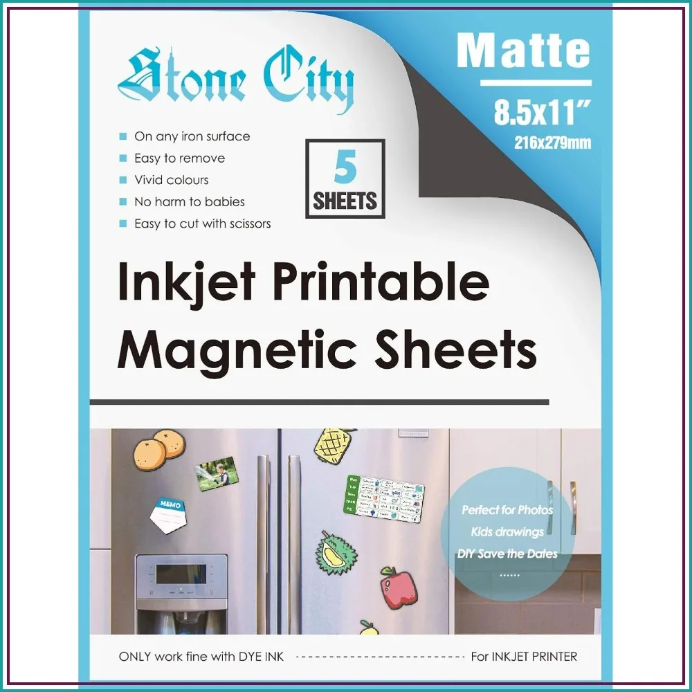 Printable Magnetic Sheets 8.5x11in, 5 Pack Matte Magnet Paper for Inkjet Printer, Flexible for Fridge, DIY Crafts