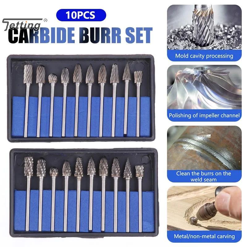 10Pcs 텅스텐 카바이드 버 키트 버 로타리 파일 그라인더 목공 조각 전기 연삭을위한 로타리 도구 Rasp 비트