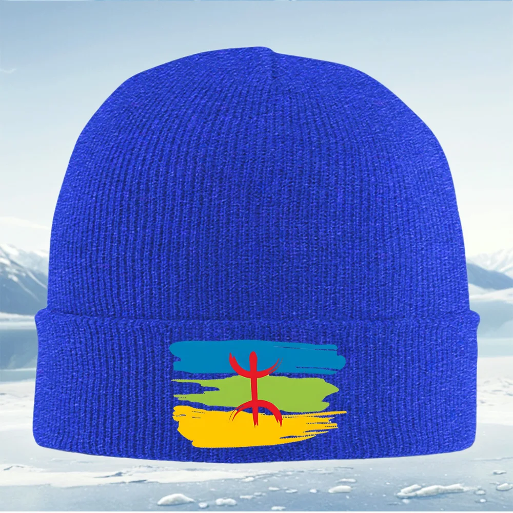 رمز أحمر على خطوط ملونة للرجال والنساء للجنسين قبعة محبوكة قبعة صوفية شتوية حرارية دافئة لعيد الميلاد وركوب الدراجات في الهواء الطلق Hik #6