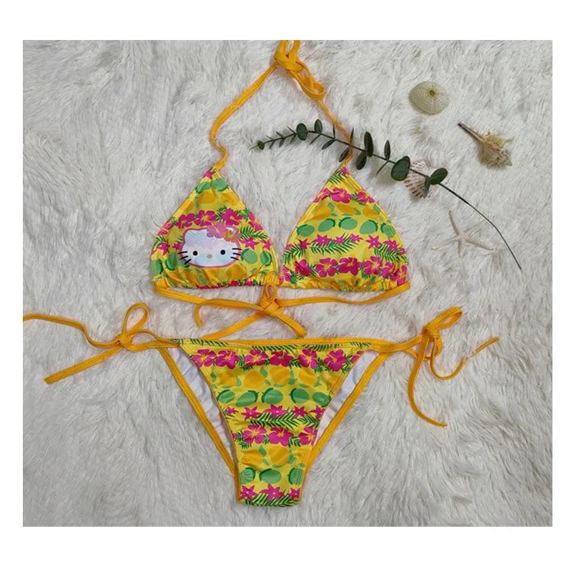 

Sanrio fashion tropical kitty bikini split strap cute swimsuit summer beach vacation Hawaiian style tide