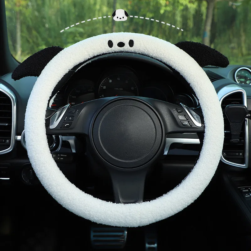 Car Cute Creative Steering Wheel Cover Dog Ear Plush Feel Comfortable Winter Warm and Cold Proof Anti slip