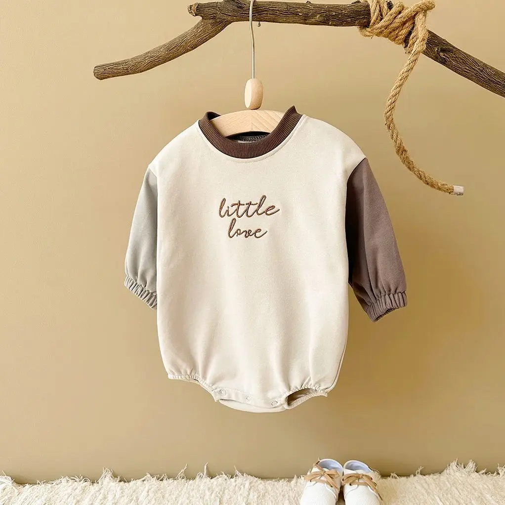 New Romper Baby Children Clothing Boy Girl Spliced Color Cotton Newborn Jumpsuit Long Sleeves Baby Suit Embroidered Letters