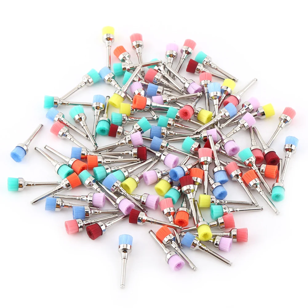 100pcs/pack Mixed Disposable Dental Care Brush Head Colorful  Dental Lab Nylon Latch Small Flat Polishing Polisher Tools Supply