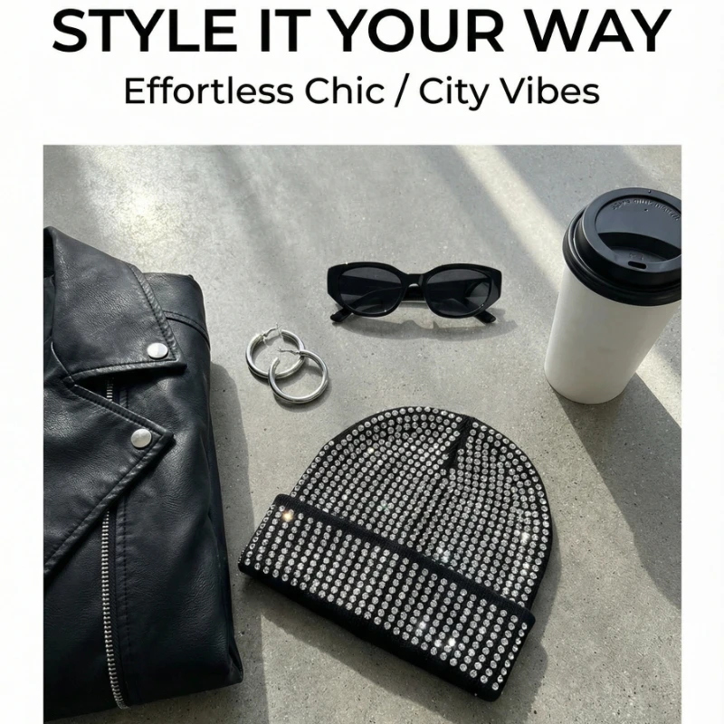 1 Stück warme, vielseitige Unisex-Mütze mit Strassverzierung, Strickmütze für Paare im Punk-Stil mit Diamant für Valentinstag, Party