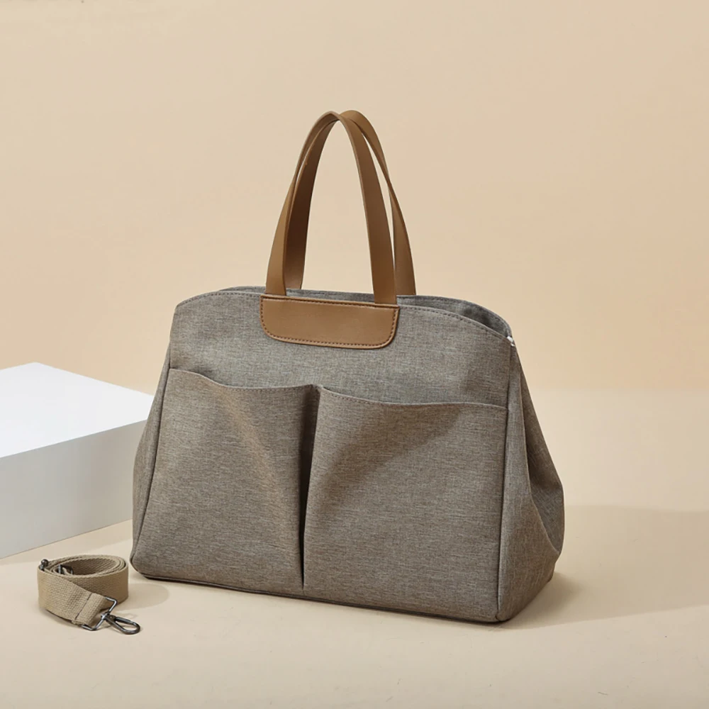 Diaper Bag Light Brown Linen-Textured Large-Capacity Lightweight Dual-Carry Easy-Travel For Mom Baby Daily Care