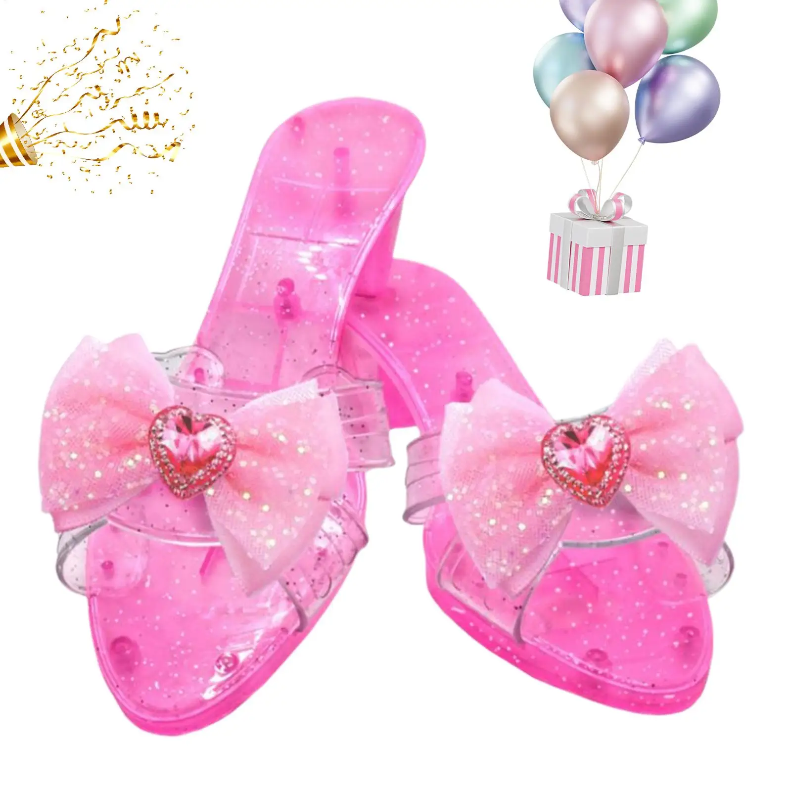 Princess Crystal Shoes Cosplay Prop High Heels Pretend Play House Games Sparkly Stage For Girl Stage Masquerade Party