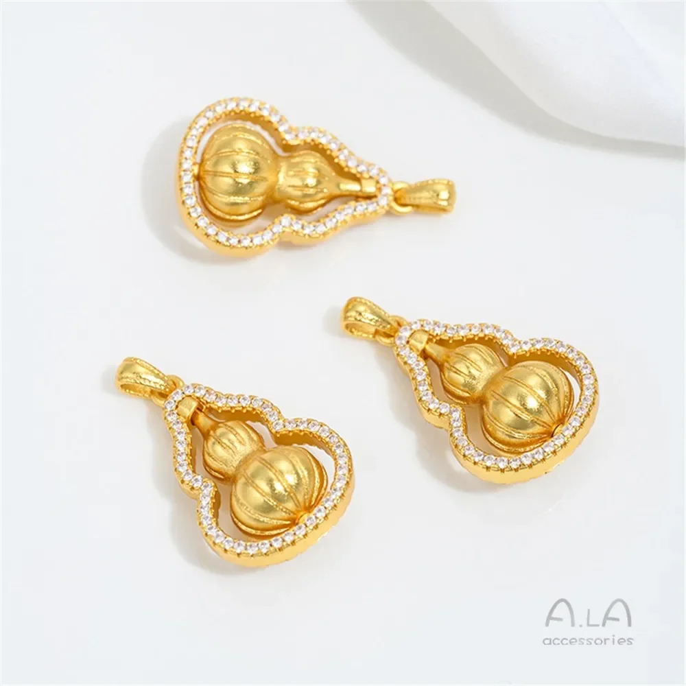 Vietnamese Sand Gold with Diamonds Rotatable Gourd Pendant Necklace Pendant Ancient Gold Jewelry Accessories