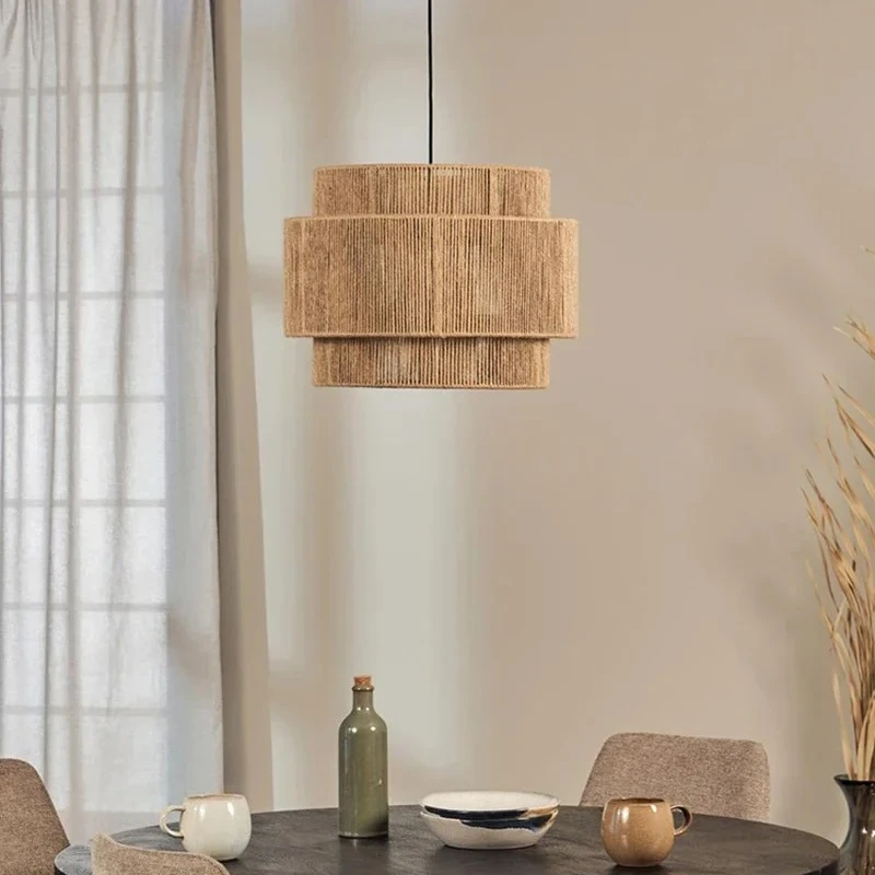 Japanese style hemp rope pendant light retro creative living room dining room pendant