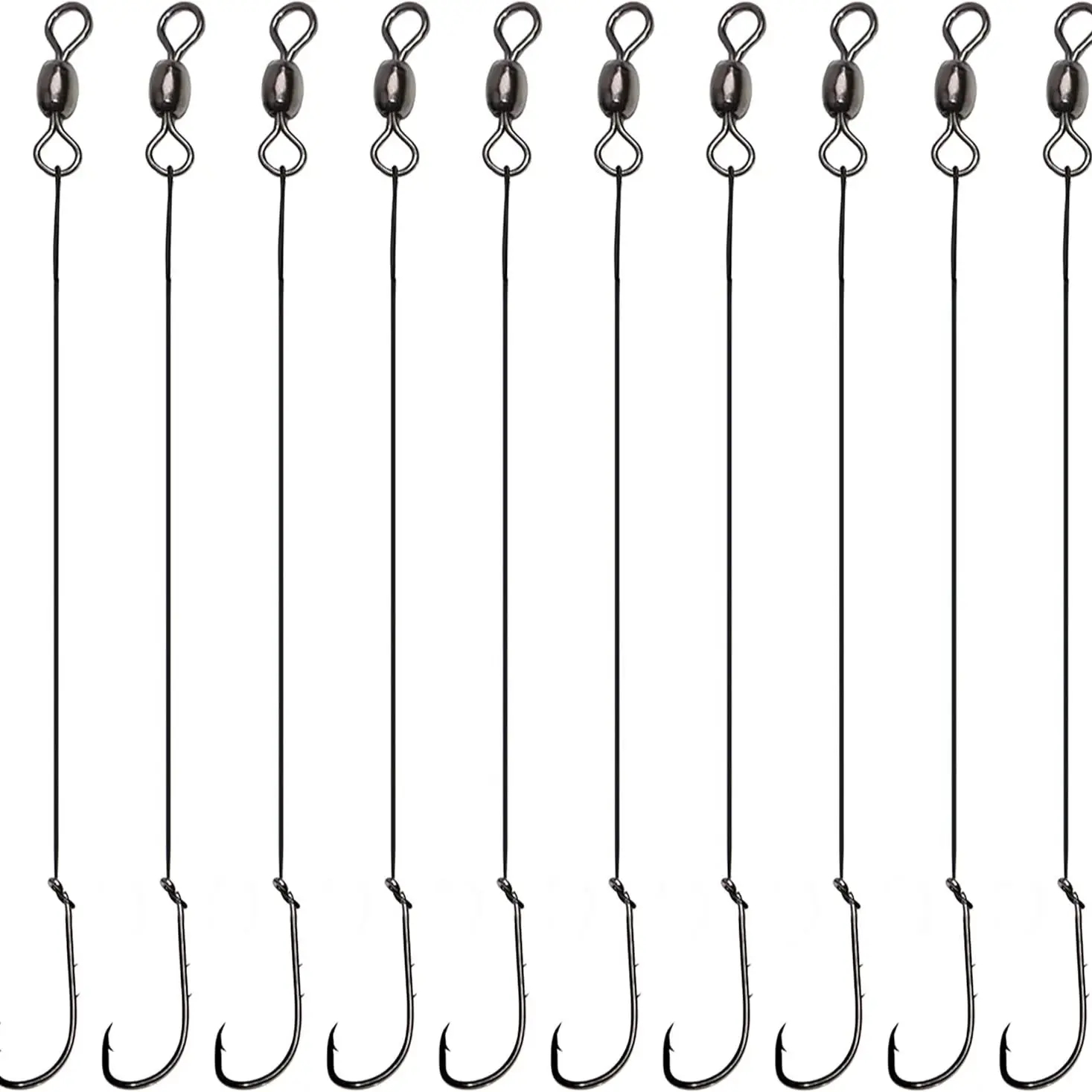 6 Stück Wire Leader Hook Rigs Baitholder Angelhaken mit Leader Rigs Rolling Wirbel Snelled Hook Leader Rig für Süßwasser – Detail 1