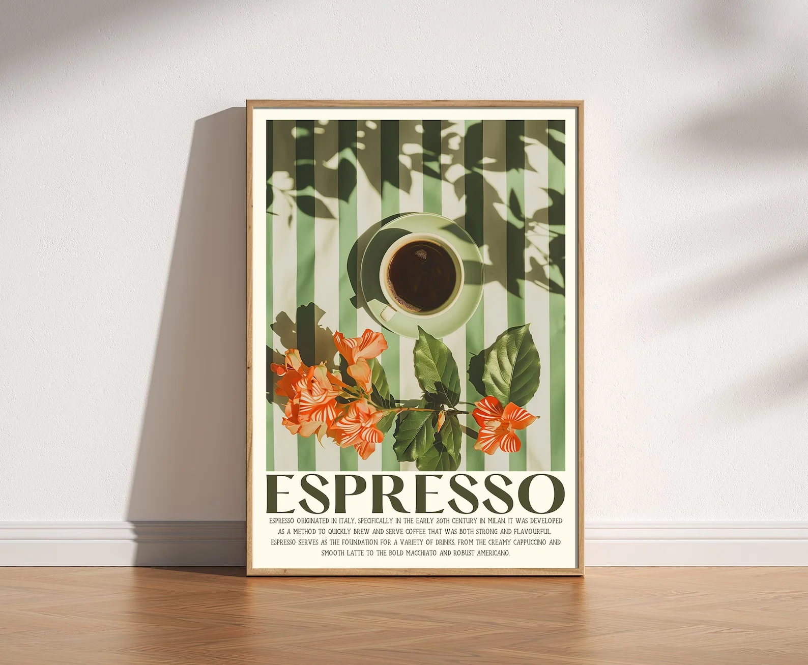 Affiche de cuisine esthétique rétro vintage 2026 avec impression café expresso, art du café italien avec tasse sur table pour la décoration de café