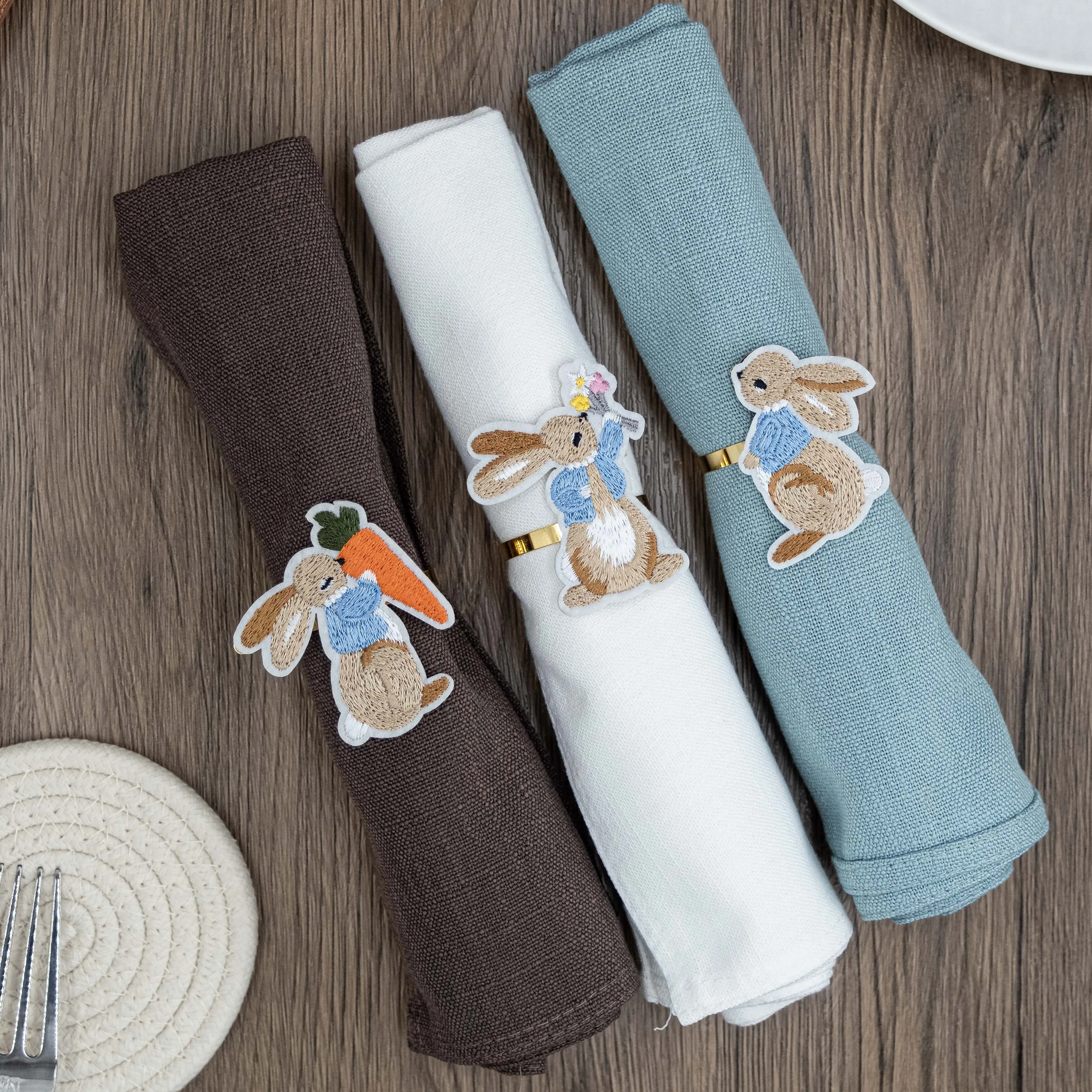 Easter Bunny Napkin Rings - Set of 6, Decorative Holders for Wedding, Party, Birthday, Christmas, Banquet Table