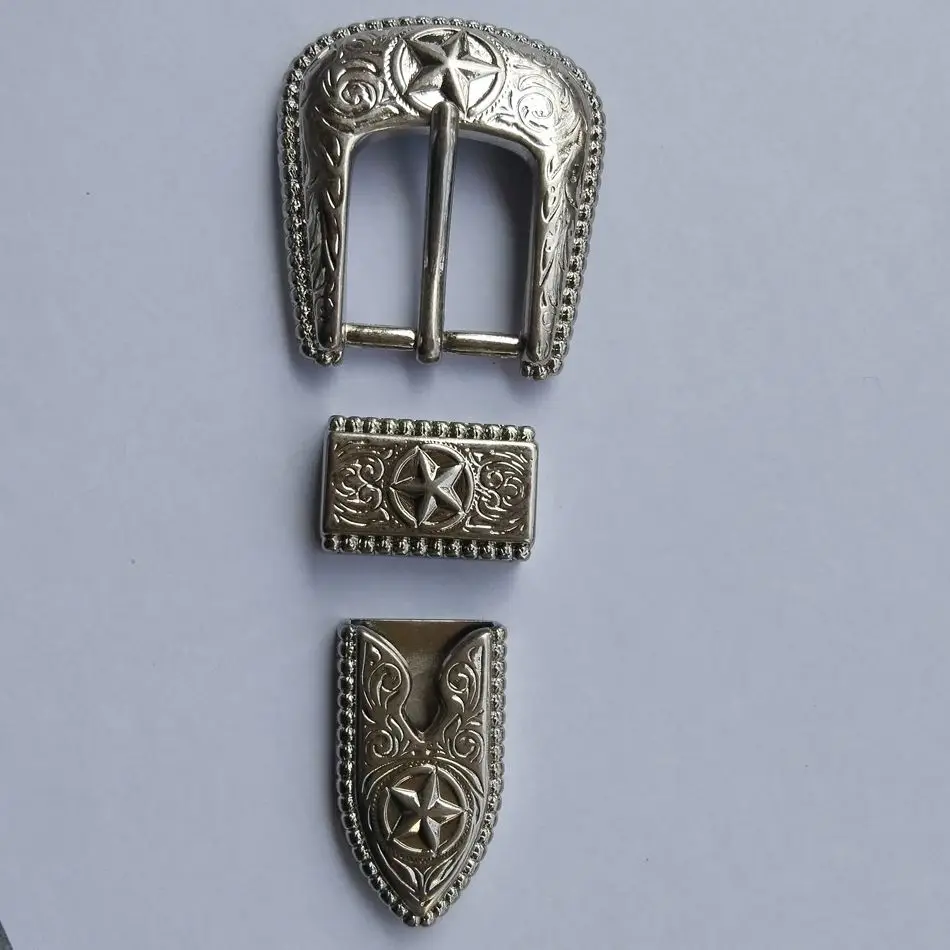 American-style leather hardware three-piece set, Arabian pentagram design belt buckle, antique nickel color, 25mm