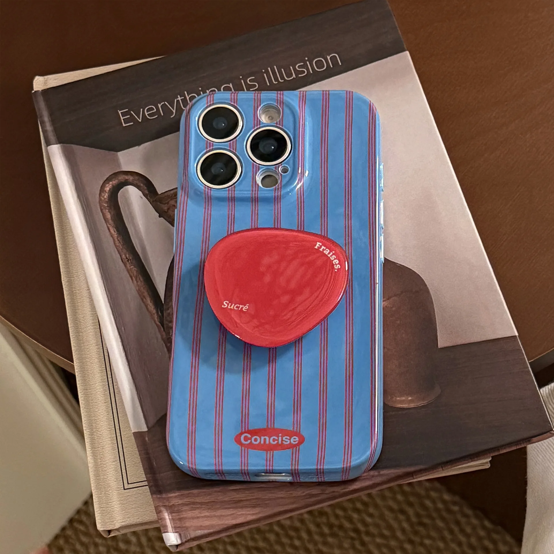 Retro-Stil rot blau gestreift mit Halterung Handyhülle für iPhone 17 Air 12 13 14 15 16 Pro Max XS X XR 7 8 Plus stoßfeste Abdeckung