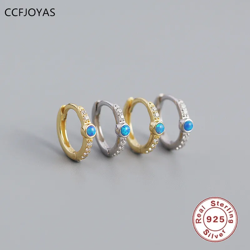 

CCFJOYAS 925 Sterling Silver Blue Opal Hoop Earrings for Women 8.5mm Round Circle Earrings Fashion Jewelry Dropshipping