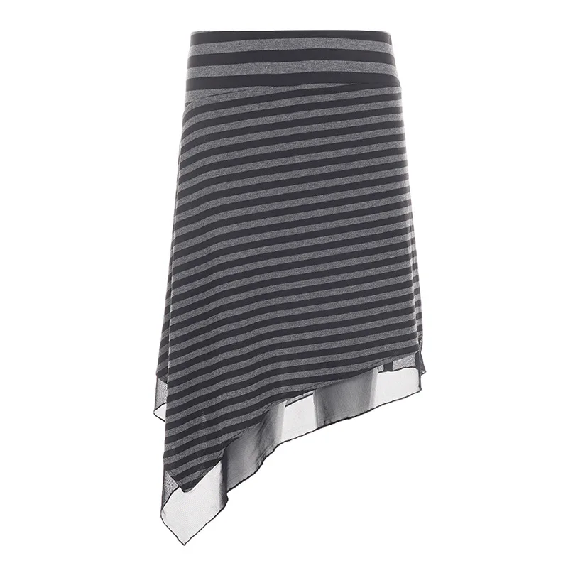 spicy girl low waist striped slim fit patchwork irregular wrapper hip  A-line half skirt